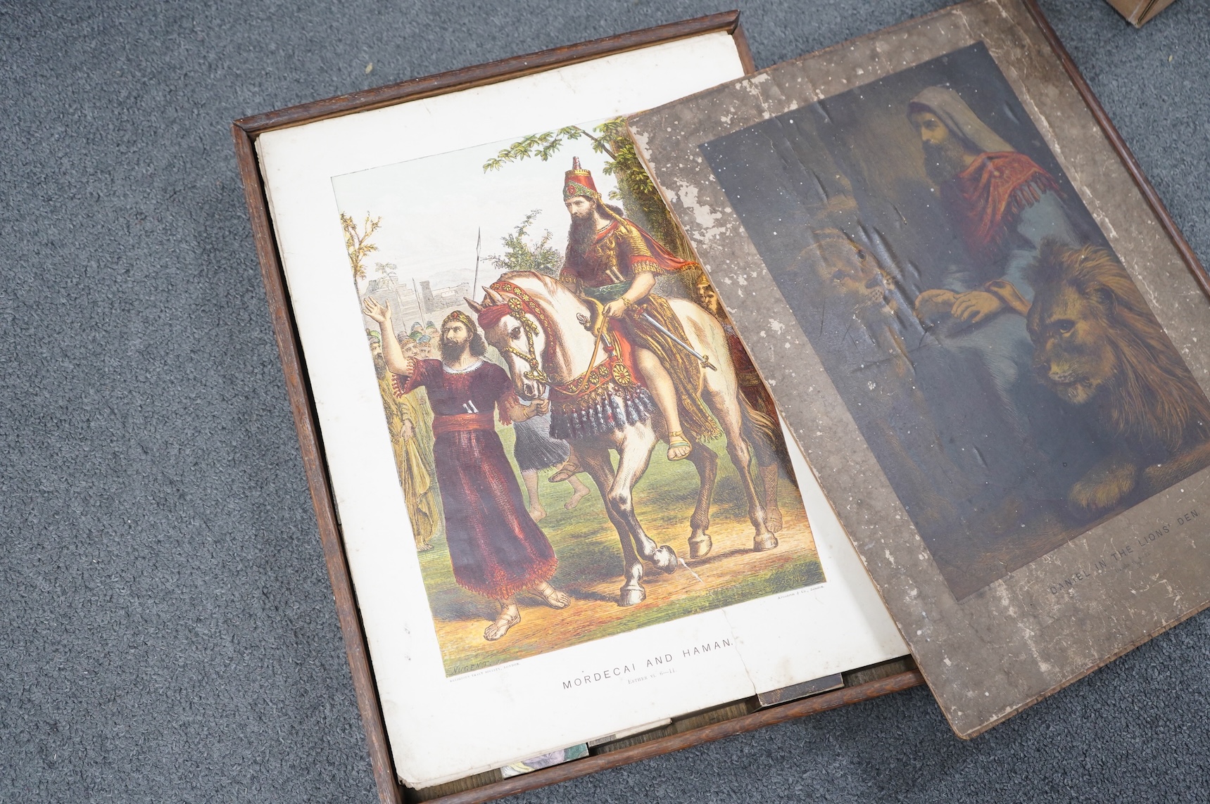 A collection of 19th century toys including; an early Jaques Ping Pong or Gossima set in an illustrated wooden case, a Crandall’s John Gilpin wooden horse with folded linen backed poster, ‘The Adventures of John Gilpin’